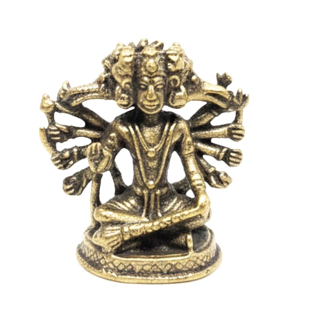 Rare Miniature Brass Statue Panchmukhi Hanuman Bajrangbali: Collectible Idol With Detailed Fine Workmanship (12698Z34)