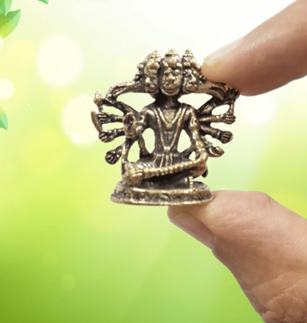 Rare Miniature Brass Statue Panchmukhi Hanuman Bajrangbali: Collectible Idol With Detailed Fine Workmanship (12698Z34)