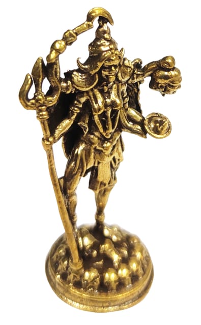 Rare Miniature Brass Idol Mahakali Ma Kali In Divine Dance: Collectible Statue With Detailed Fine Workmanship (12698Z36)