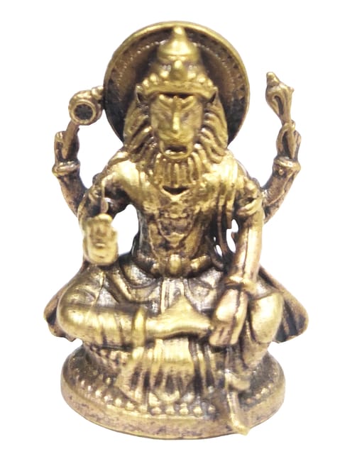 Rare Miniature Brass Idol Vishnu In Narasihman Avatar: Collectible Statue With Detailed Fine Workmanship (12698Z37)