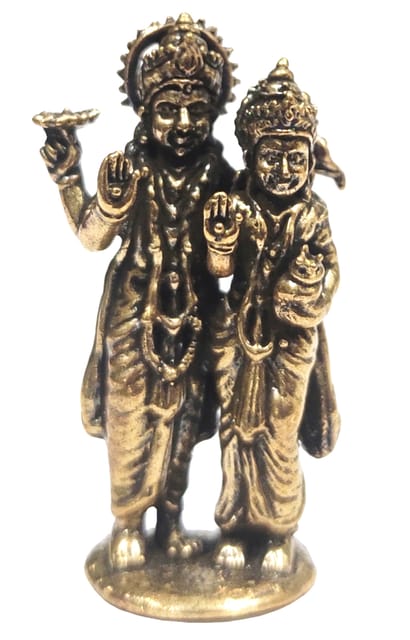 Rare Miniature Brass Idol Laxminarayan Vishnu Lakshmi: Collectible Statue With Detailed Fine Workmanship (12698Z39)