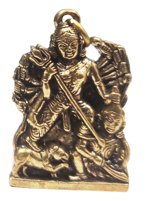 Rare Miniature Brass Idol Durga Mahishasura-mardini: Unique Collectible Statue With Detailed Fine Workmanship (12698Z42)
