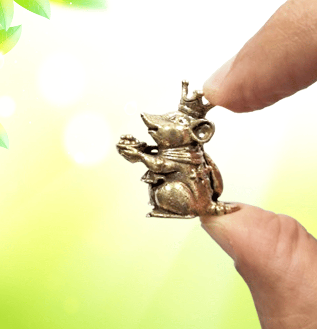 Rare miniature statue of Lord Ganesha's vahan Mooshak in pure brass metal with fine detailing (12699U)