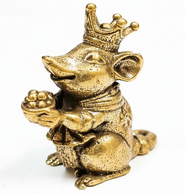 Rare miniature statue of Lord Ganesha's vahan Mooshak in pure brass metal with fine detailing (12699U)