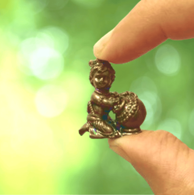 Rare Miniature Brass Idol Makhan Chor Krishna: Collectible Statue With Fine Workmanship (12698A)