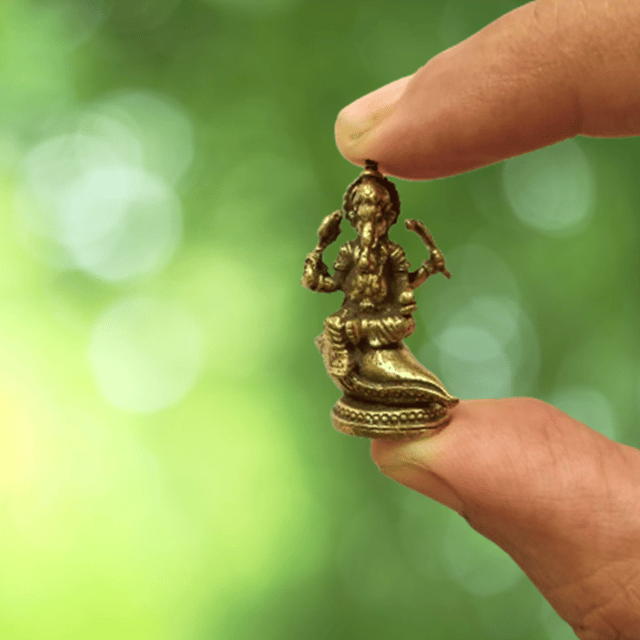 Rare Miniature Brass Idol Ganesha On Conch Shankha: Collectible Statue With Fine Workmanship (12698E)