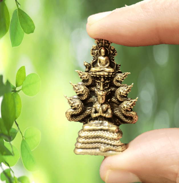 Rare Miniature Brass Idol Naga Buddha: Collectible Statue With Detailed Very Fine Workmanship (12698J)