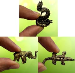 Rare Miniature Metallic Statue Set Dragon Crocodile Elephant Inspired by Stone Statues of Pre Historic Era: Unique Collectible Gift (11235)