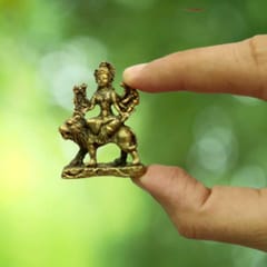 Metal Idol Durga Sherawali Mata: Rare Collectible Small-But-Heavy Statue, Golden, 1.7 Inch (12599D)