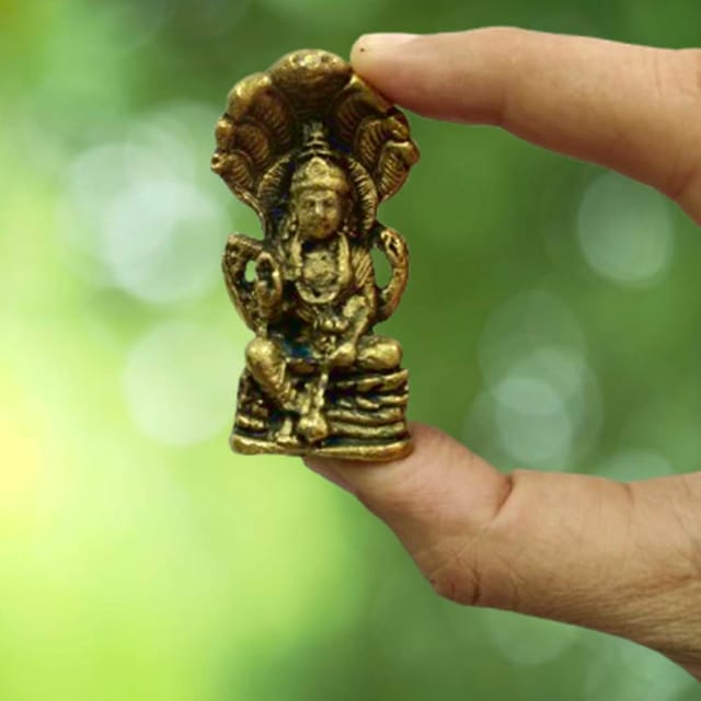 Metal Idol Vishnu: Rare Collectible Small-But-Heavy Statue, Golden, 2.5 Inch (12599E)