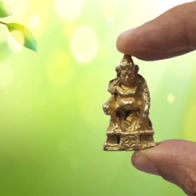 Rare Miniature Brass Idol Kubera (Hindu God Of Wealth & Prosperity): Kuber Vaisravana Sarvanubhuti Collectible Gold Finish Statue (11909)