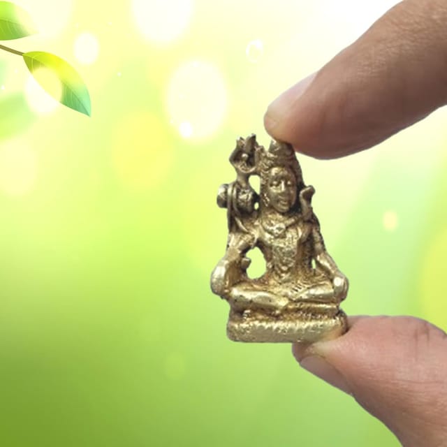 Rare Miniature Brass Idol Mahadev Siva, Destroyer Of Evils: Unique Collectible Gold Finish Statue (11905)