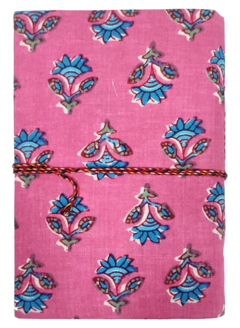 Handmade Eco Friendly Tree Free Paper Journal "Festive Flowers": Block-print Fabric Cover Vintage Diary Notebook With Thread Closure, 7*5 Inches (12747D)