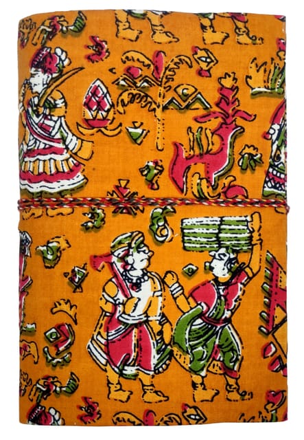 Handmade Eco Friendly Tree Free Paper Journal "Carnival" : Block-print Fabric Cover Vintage Diary Notebook With Thread Closure, 7*5 Inches (12747E)