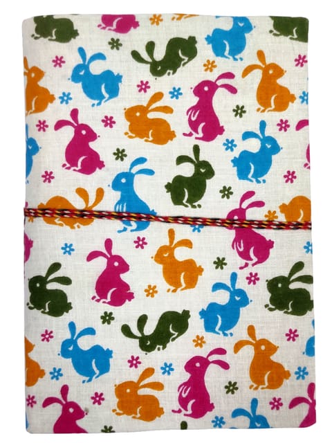 Handmade Eco Friendly Tree Free Paper Journal "Bunny Rabbits" Block-print Fabric Cover Vintage Diary Notebook With Thread Closure, 7*5 Inches (12747F)