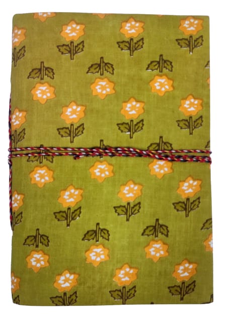 Handmade Paper Journal 'Festive Blooms': Block-print Fabric Cover Vintage Diary Notebook With Thread Closure, 7*5 Inches (12747B)