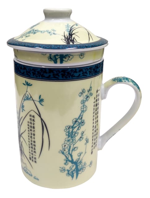 Porcelain Oriental Green Tea Mug with Infuser and Lid (11723J)