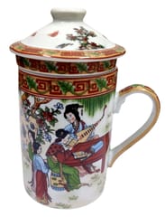 Porcelain Oriental Green Tea Mug, Infuser & Lid 'Holy Flower' (11723G)