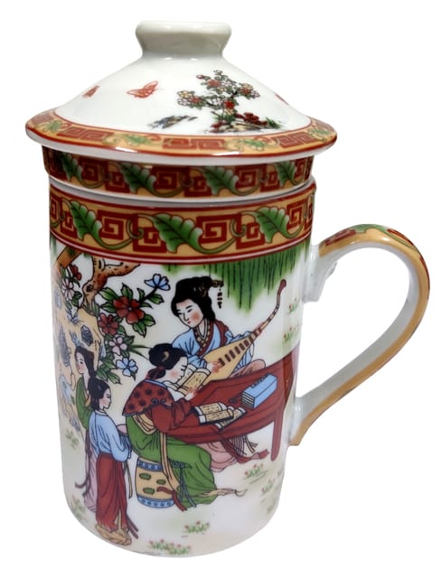 Porcelain Oriental Green Tea Mug, Infuser & Lid 'Holy Flower' (11723G)