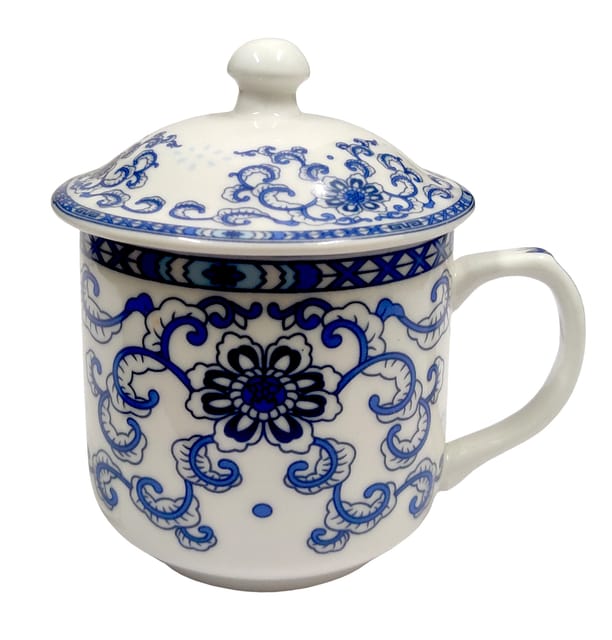 Porcelain Oriental Tea Cup With Lid 'Mountain Mist' (11799A)