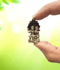 Rare Miniature Brass Idol Vishnu Lakshmi On Sheshnag Throne: Collectible Statue With Detailed Fine Workmanship (12698Z48)