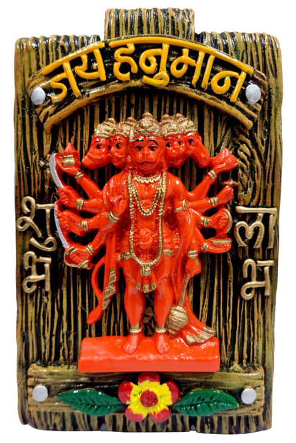 Resin Wall Hanging Panchmukhi Hanuman: Collectible Wall Decor for Home Temple, Medium  (12391B)