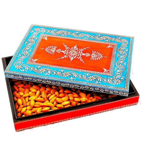 Blue and orange wood cone art box